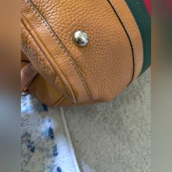 Gucci Tan Leather Tote Bag with Red and Green Stripe - Picture 7 of 16